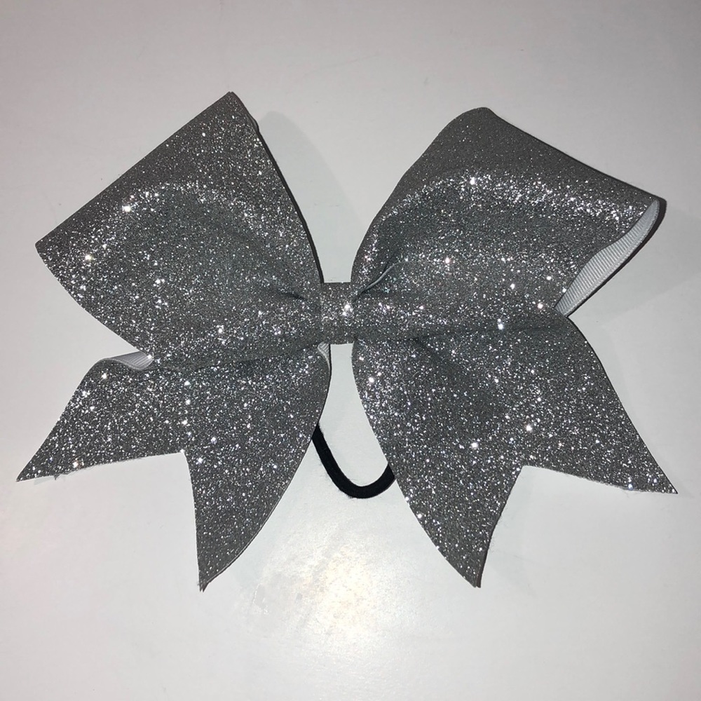 Customized Silver sparkly cheer bow